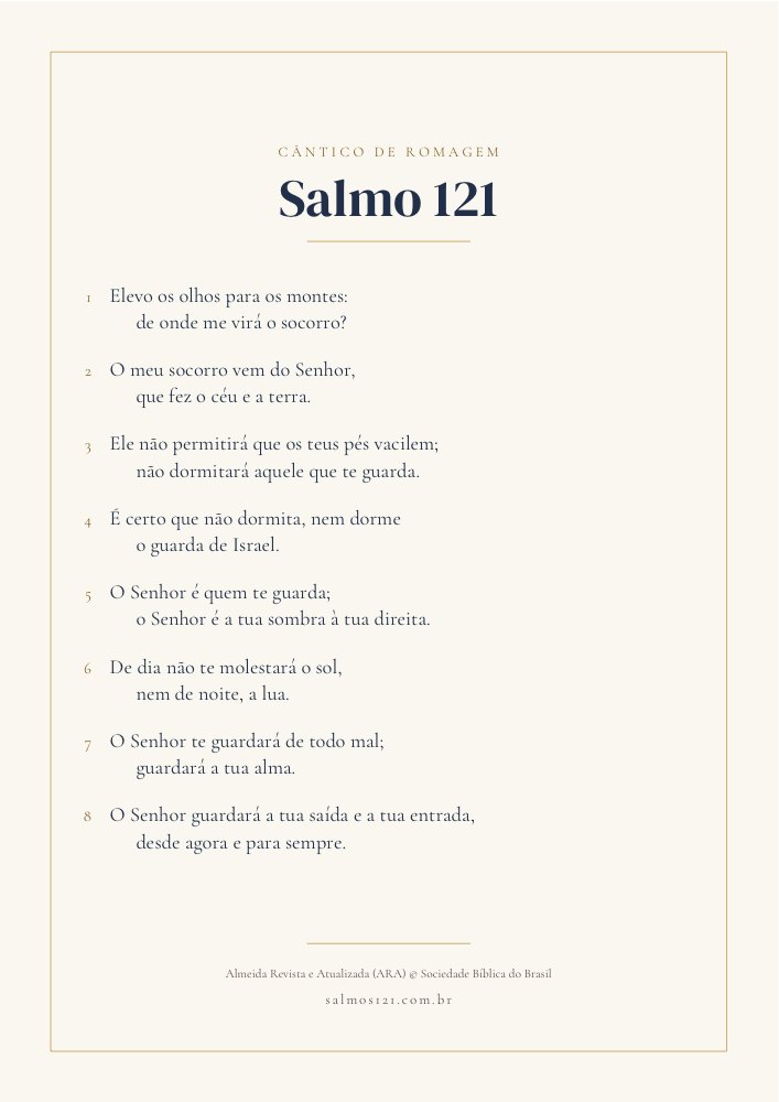 Prévia da folha: Salmo 121 completo diagramado em verso, com moldura dourada